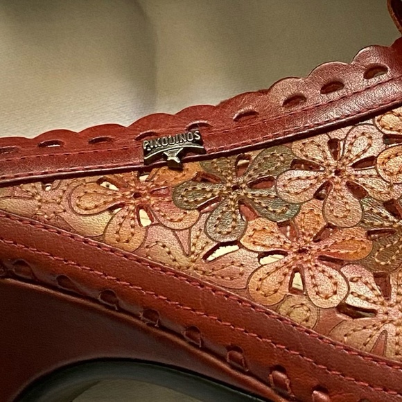 Pikolinos Romana Red/ Green Daisy Leather Spanish Design Mules. Size 7.5-8 - Picture 6 of 16